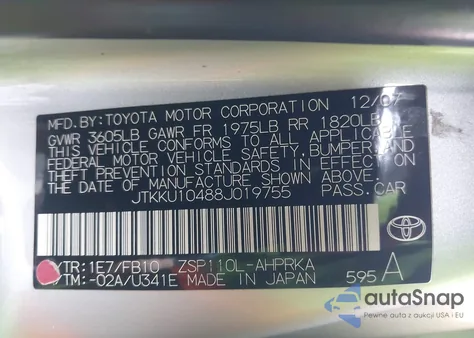 2008 Scion Xd z USA, uszkodzony, nr VIN JTKKU10488J019755